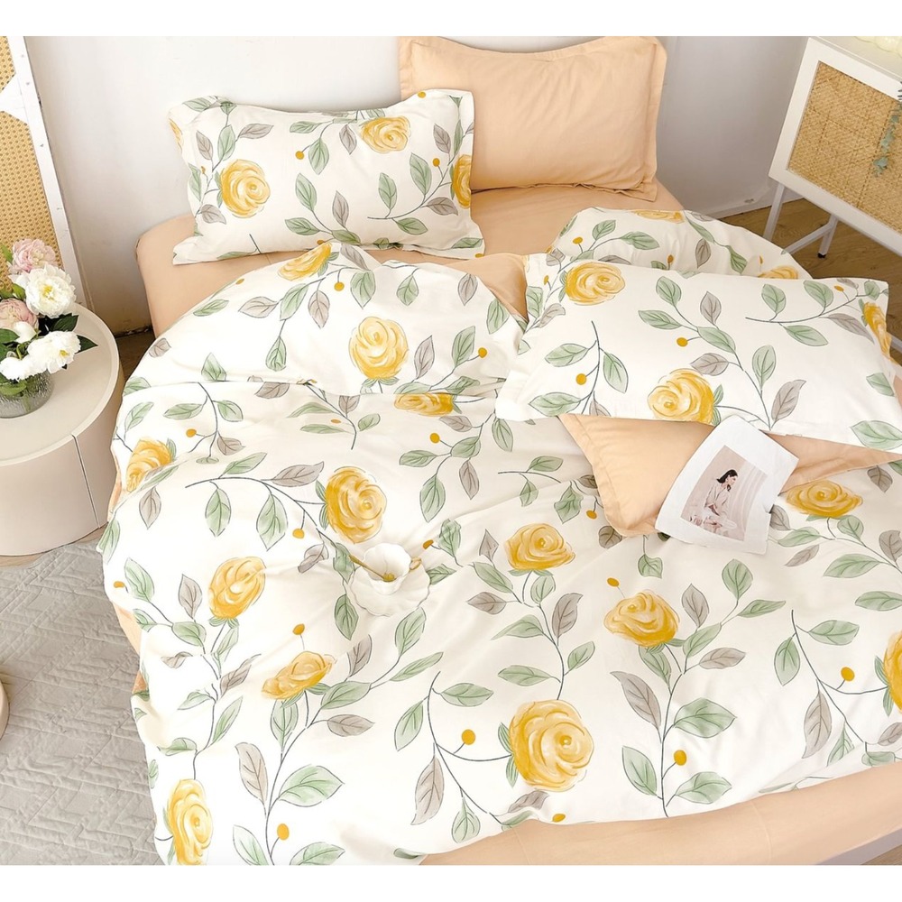 Say Yes Bedding Queen Reversible Comforter Set‎ Long Island Floral Yellow Cotton - Picture 2 of 3